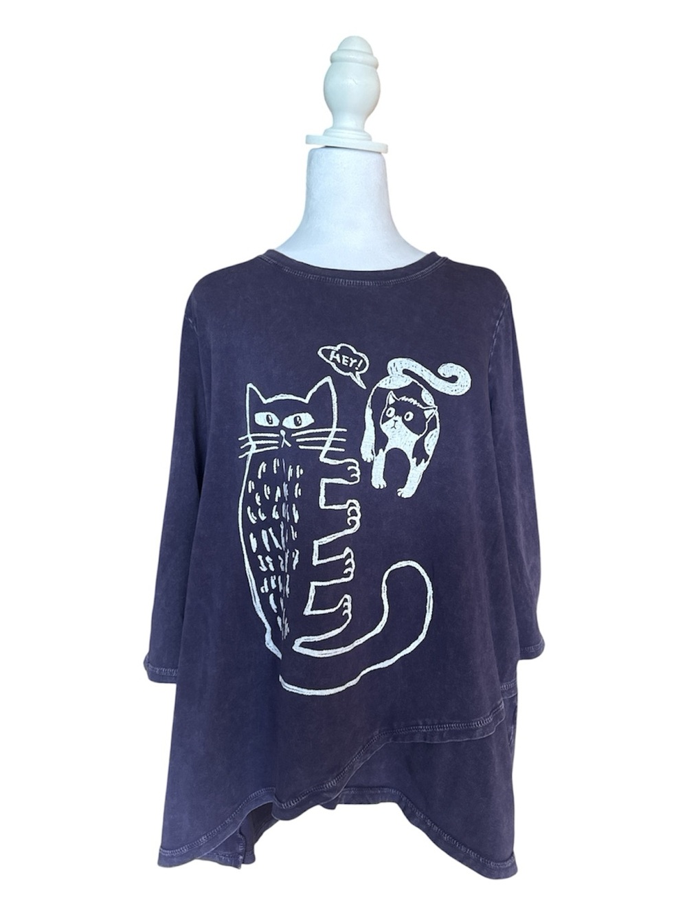 Relaxed Navy Blue Cat Graphic Tunic Top